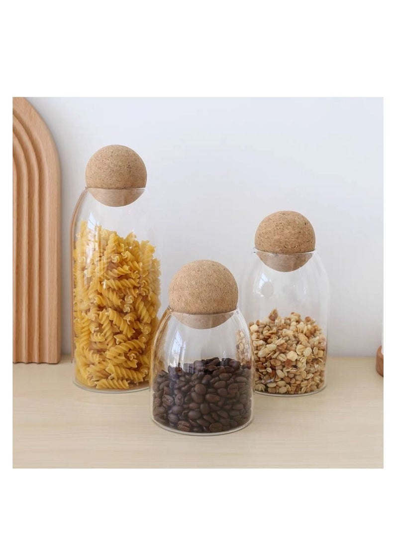 Glass Jar with Ball Cork Lid, 3 Pack Glass Canister with Wood Lid, Glass Food Storage Jars, Glass Jars Set, Kitchen Glass Canisters, for Home Kitchen, for Coffee, Tea, Flour, Candy, Cookie, Spice - Image 3