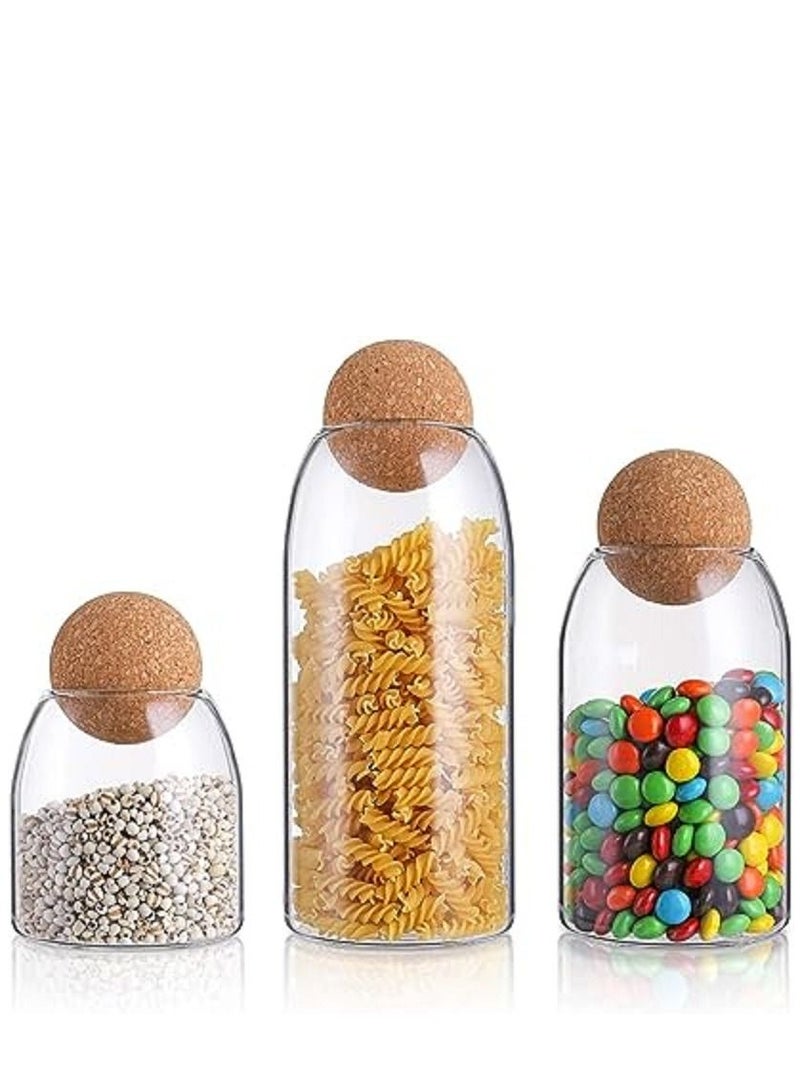 Glass Jar with Ball Cork Lid, 3 Pack Glass Canister with Wood Lid, Glass Food Storage Jars, Glass Jars Set, Kitchen Glass Canisters, for Home Kitchen, for Coffee, Tea, Flour, Candy, Cookie, Spice - Image 2