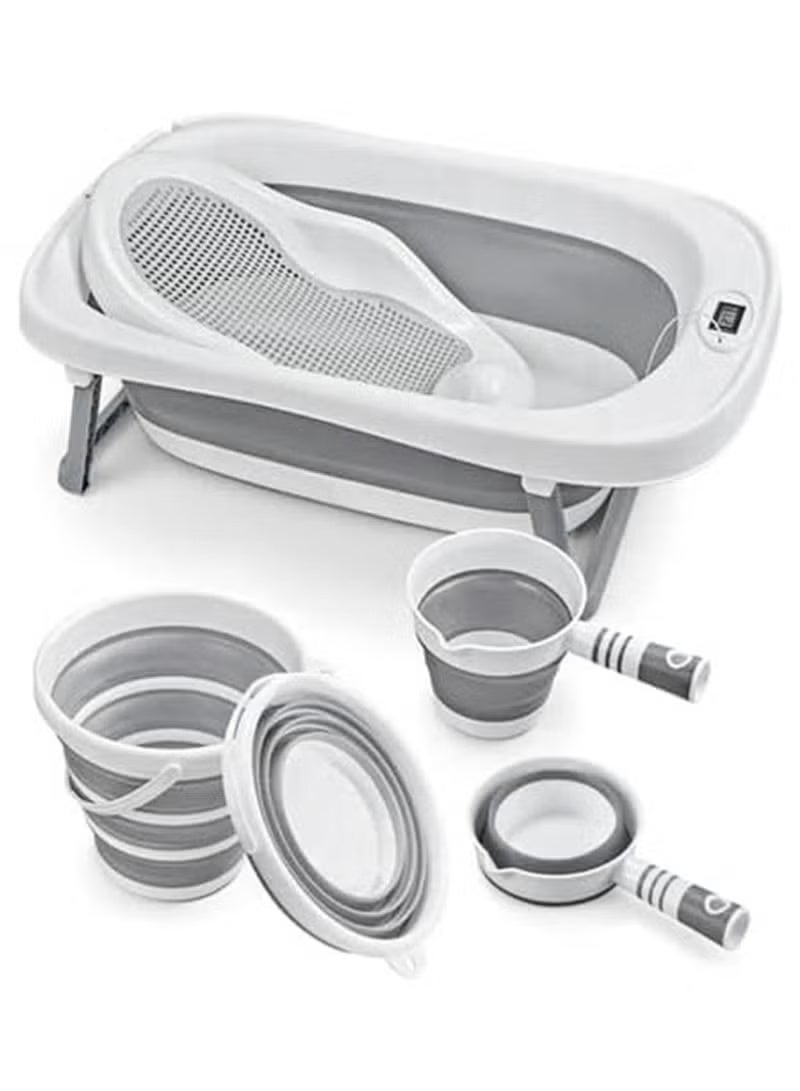 Bolivia's 4 In 1 Newborn Toddler Foldable Bathtub with Silicone Baby Bather, Collapsible Bucket and Foldable Water Ladle for 0-3 Years Kids,Grey - Image 3