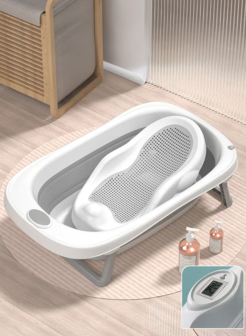 Bolivia's 4 In 1 Newborn Toddler Foldable Bathtub with Silicone Baby Bather, Collapsible Bucket and Foldable Water Ladle for 0-3 Years Kids,Grey - Image 2