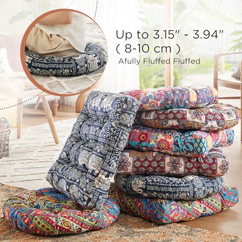 Codi Meditation Floor Pillow, Boho Pillows Seating for Adults and Kids, Large Round Cushion for Yoga Living Room Tatami Sitting, Memory Foam Added, 22x22 Inch, Indigo Elephant - Image 4