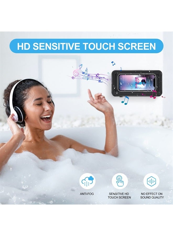 KUNSLUCK Shower Phone Holder Waterproof Anti-Fog Touch Screen Wall Mount Phone Holder for Shower Bathroom Mirror Bathtub (Black) - Image 3