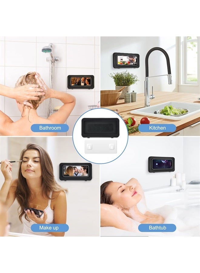 KUNSLUCK Shower Phone Holder Waterproof Anti-Fog Touch Screen Wall Mount Phone Holder for Shower Bathroom Mirror Bathtub (Black) - Image 4