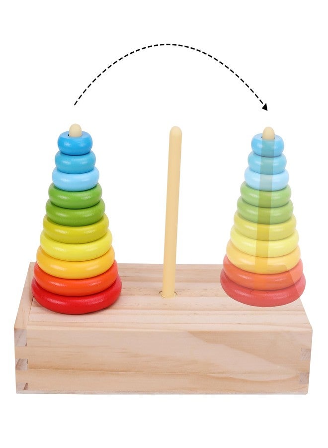 GEMEM Tower of Hanoi,Wooden Towers of 10 Rings Puzzle with Storage Box Logic Puzzle Brain Teaser Intellectual,STEM Logical Game Travel Toy Family Game Column Blocks Kids 5+ Years Gift - Image 3