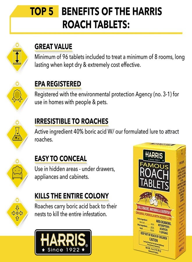 Harris Roach Tablets, Boric Acid Roach Killer with Lure for Insects (4oz, 96 Tablets) - Image 3