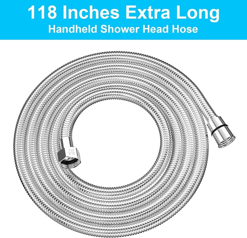 Teela خرطوم دش بطول 118 بوصة، خرطوم دش يدوي من الفولاذ المقاوم للصدأ 304، طويل جداً، تمديد/استبدال، مرن ودائم، إدخال و صمولة G1/2 - Image 2