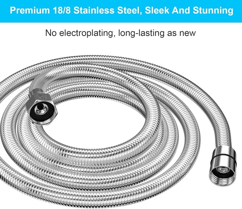 Teela خرطوم دش بطول 118 بوصة، خرطوم دش يدوي من الفولاذ المقاوم للصدأ 304، طويل جداً، تمديد/استبدال، مرن ودائم، إدخال و صمولة G1/2 - Image 3