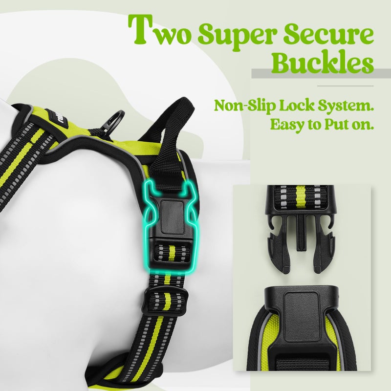 rabbitgoo Dog Harness No Pull with 2 Leash Clips, Adjustable Soft Padded, Reflective Oxford No Choke Pet Vest with Easy Control Handle for Small Dogs, Wild Lime,S - Image 3