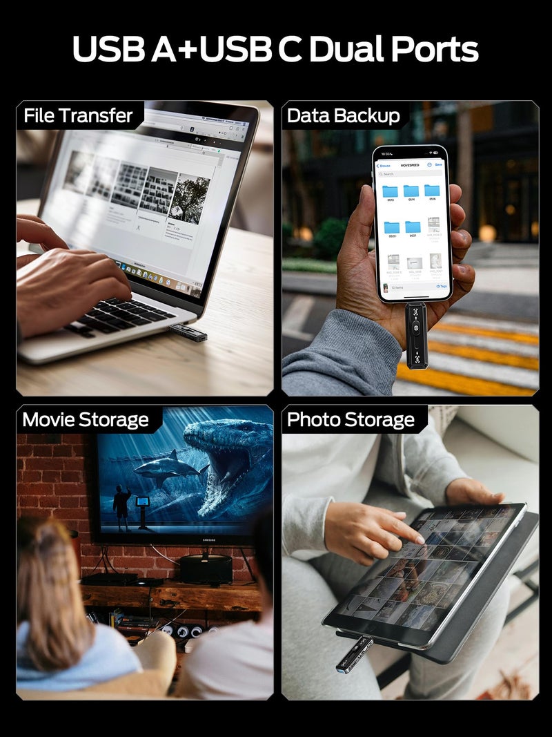 MOVESPEED MOVE SPEED USB Drive 1TB External SSD 560MB/s Read Speed, USB 3.2+USB C Dual Ports External Drive, Portable SSD 3-Stage Push-Pull Design for iPhone 15/16/17 Series/Mac/Android - Image 3