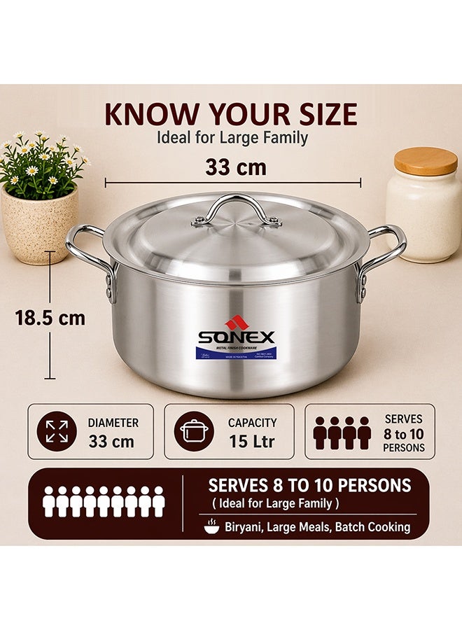 SONEX وعاء الطهي الكلاسيكي سونيكس رقم 7 - قطر 33 سم، سعة 15 لتر، هيكل من الألمنيوم، مقابض من الفولاذ المقاوم للصدأ، يشمل غطاء - Image 2