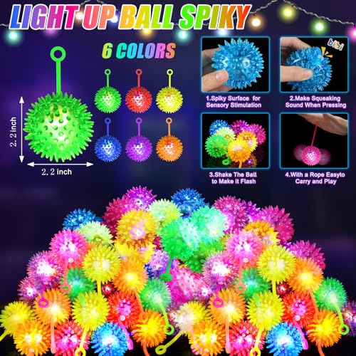 SHQDD 200PCS Light Up Ball Bouncy Balls for Kids 6 Colors LED Flashing Squeaky Ball 22inch Sensory Fidget Toys Glow in The Dark Party Supplies Neon Party Favors for Student Gifts School Rewards - Image 5