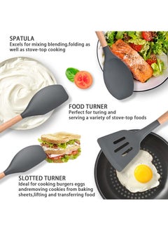 Lesha 12PCS Kitchen Utensil Set Silicone Cooking Utensils Kit Spatula Heat Resistant Wooden Spoons Gadgets Tool for Non-Stick Cookware  - Image 3