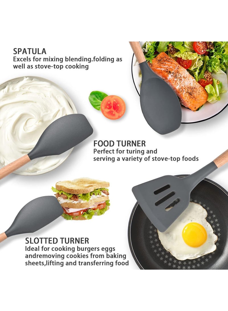 Lesha 12PCS Kitchen Utensil Set Silicone Cooking Utensils Kit Spatula Heat Resistant Wooden Spoons Gadgets Tool for Non-Stick Cookware  - Image 3