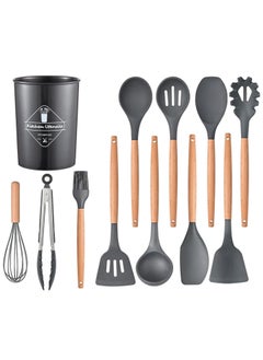 Lesha 12PCS Kitchen Utensil Set Silicone Cooking Utensils Kit Spatula Heat Resistant Wooden Spoons Gadgets Tool for Non-Stick Cookware  - Image 1