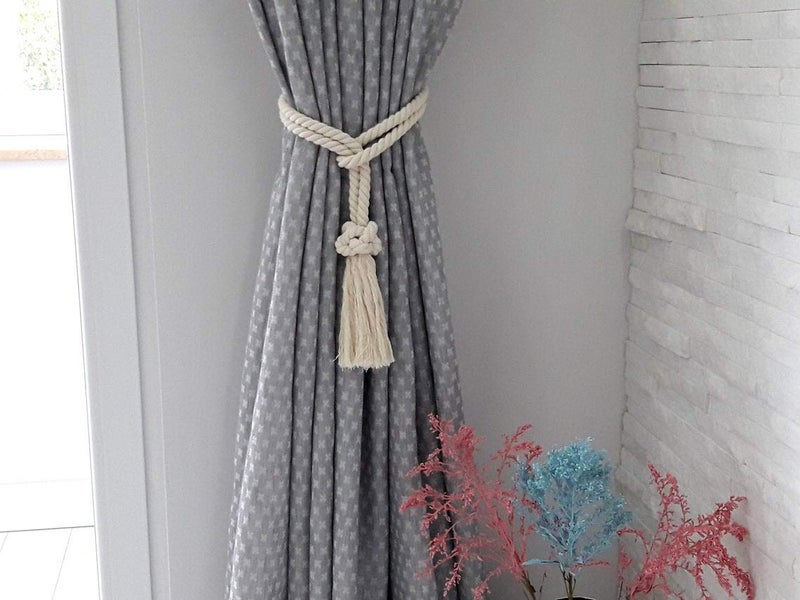 MAKNGRID Tie Backs, Cotton Striped Tie Back, Holdback, Rustic Nautical, Macrame Rope Curtain Window Accessories, Holdback Rustic (White, Medium) - Image 1