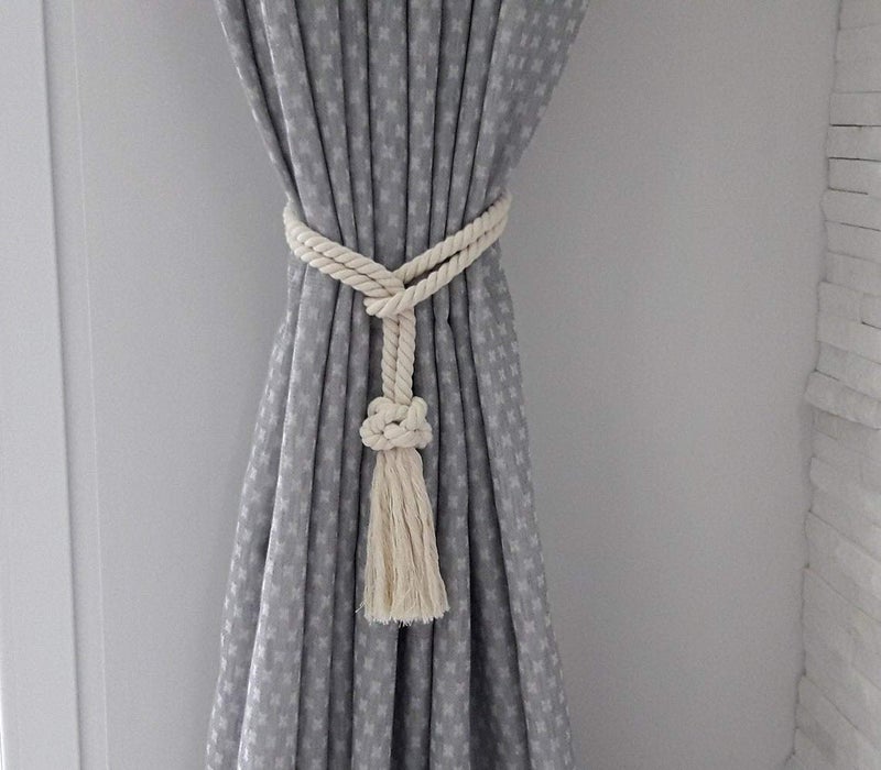 MAKNGRID Tie Backs, Cotton Striped Tie Back, Holdback, Rustic Nautical, Macrame Rope Curtain Window Accessories, Holdback Rustic (White, Medium) - Image 3