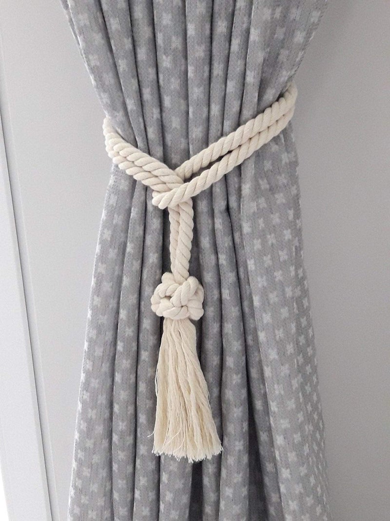 MAKNGRID Tie Backs, Cotton Striped Tie Back, Holdback, Rustic Nautical, Macrame Rope Curtain Window Accessories, Holdback Rustic (White, Medium) - Image 5