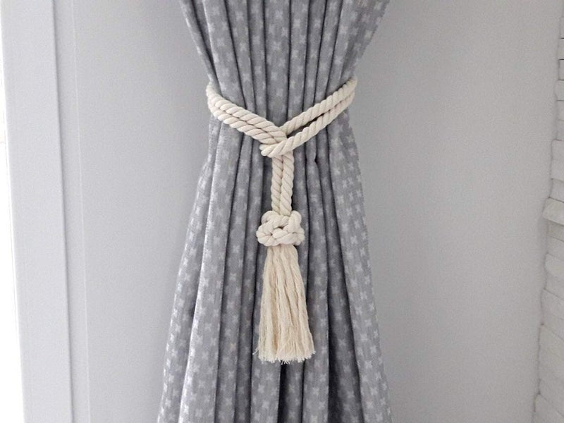 MAKNGRID Tie Backs, Cotton Striped Tie Back, Holdback, Rustic Nautical, Macrame Rope Curtain Window Accessories, Holdback Rustic (White, Medium) - Image 4