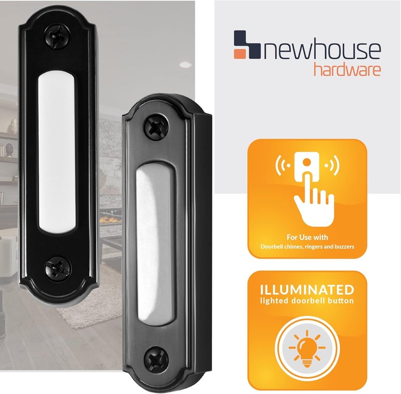 Newhouse Hardware 726843020608، زر جرس باب معدني مضيء بتقنية LED، لون أسود، رقم المنتج: BT5BL - Image 2
