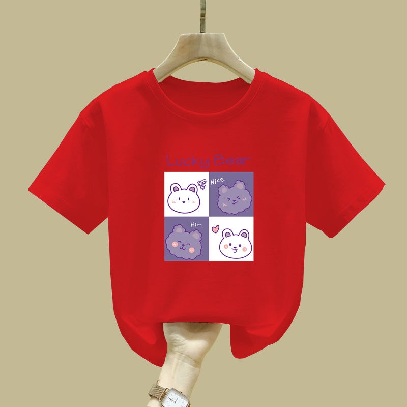 2166# Girls' Cotton Short-Sleeved T-Shirt Children'S Wear Summer Western Style Children'S Korean Loose Children'S Printed Half-Sleeved Trendy - Image 1
