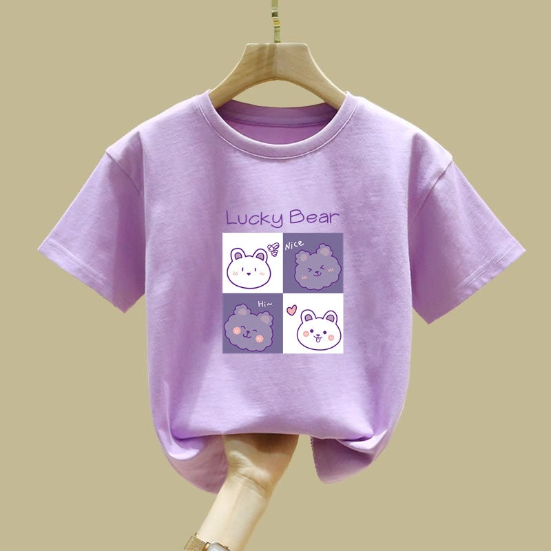 2166# Girls' Cotton Short-Sleeved T-Shirt Children'S Wear Summer Western Style Children'S Korean Loose Children'S Printed Half-Sleeved Trendy - Image 2
