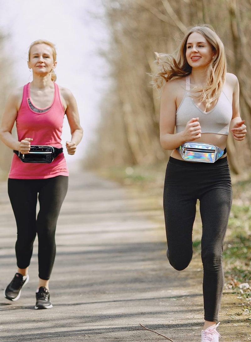 SYOSI 2 Piece Waist Pack Shiny Holographic Waist Pack Waterproof Neon Waist Pack Holiday Ladies, Men'S Pack Outdoor Sports Cell Phone Pack (Silver, Black) - Image 4