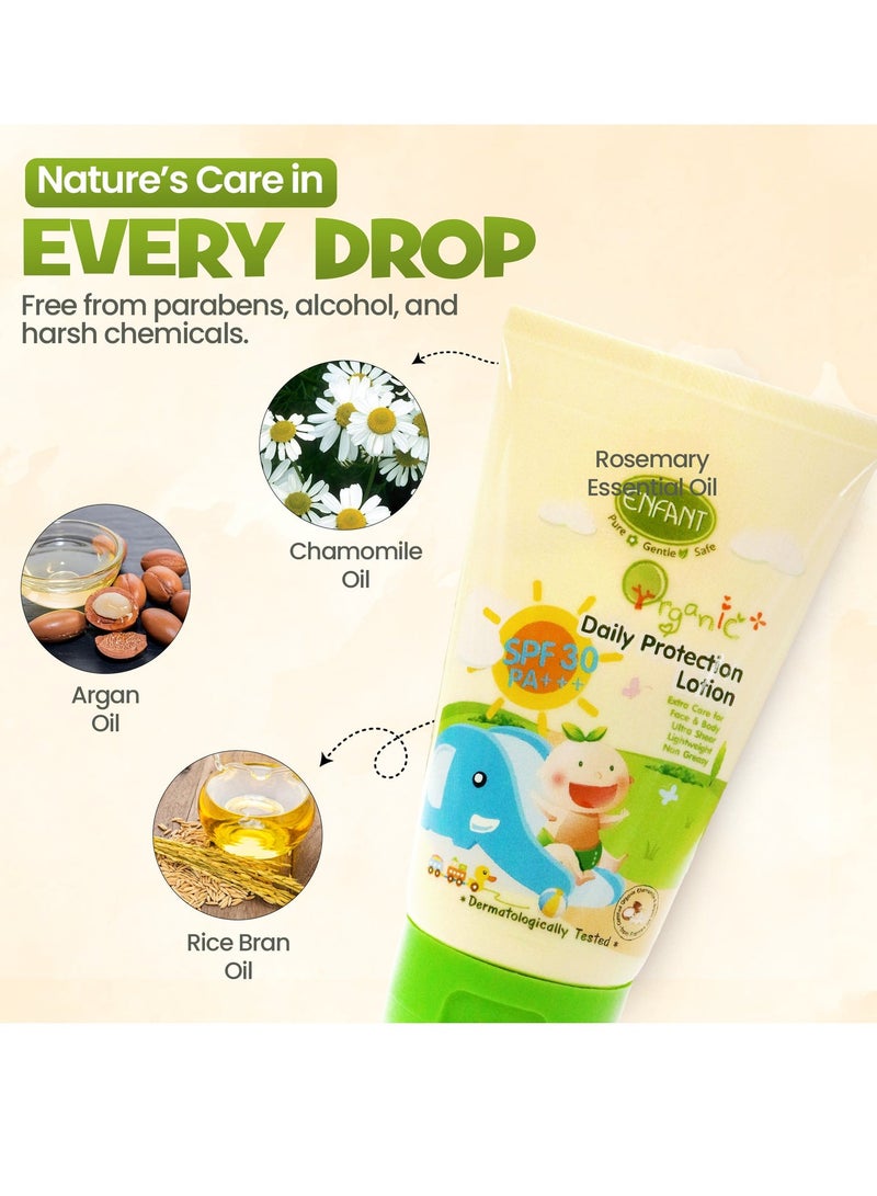 إنفانت لوشن ENFANT Daily Protection – لوشن عضوي للأطفال بعامل حماية SPF 30 سعة 100 مل، يوفر حماية من أشعة UVA وUVB بتصنيف PA+++، حماية واسعة النطاق، مضاد للحساسية، خالٍ من البارابين، غير دهني، وآمن لبشرة الرضع والأطفال الحساسة. - Image 2