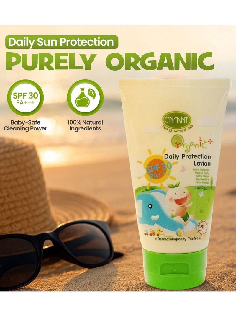 إنفانت لوشن ENFANT Daily Protection – لوشن عضوي للأطفال بعامل حماية SPF 30 سعة 100 مل، يوفر حماية من أشعة UVA وUVB بتصنيف PA+++، حماية واسعة النطاق، مضاد للحساسية، خالٍ من البارابين، غير دهني، وآمن لبشرة الرضع والأطفال الحساسة. - Image 3