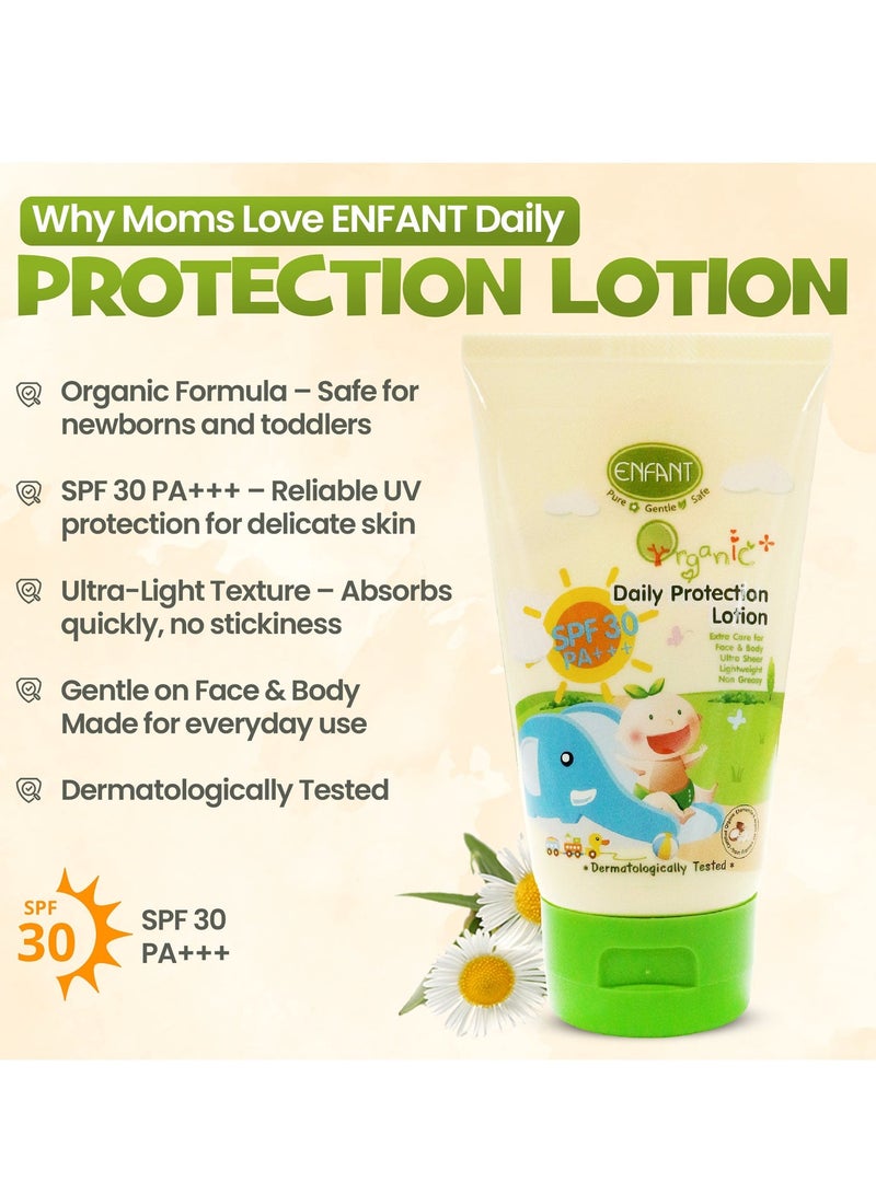 إنفانت لوشن ENFANT Daily Protection – لوشن عضوي للأطفال بعامل حماية SPF 30 سعة 100 مل، يوفر حماية من أشعة UVA وUVB بتصنيف PA+++، حماية واسعة النطاق، مضاد للحساسية، خالٍ من البارابين، غير دهني، وآمن لبشرة الرضع والأطفال الحساسة. - Image 5