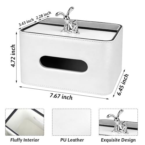 Lixintray PU Leather Tissue Box Cover Square - Multifunctional Box Holder with Storage, Fits 120-Count (3-Ply) & 160-Count (2-Ply) Cube Tissues, Remote Control Organizer for Bedroom Desk Living Room (White) - Image 3