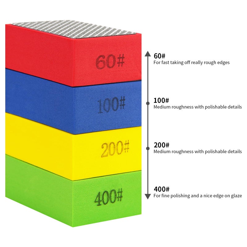 Cuttte Diamond Polishing Pads Sanding Blocks - Cuttte 4pcs Diamond Sanding Sponge Pads Tile Tools 60#, 100#, 200#, 400# for Wood Ceramic Tile Glass Grinder - Image 3