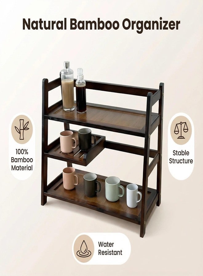 Lnncdsc Matcha Station Organizer - Large Capacity 3-Tier Shelf, Easy to Install for Matcha and Coffee Bar Accessories (brown) - Image 3