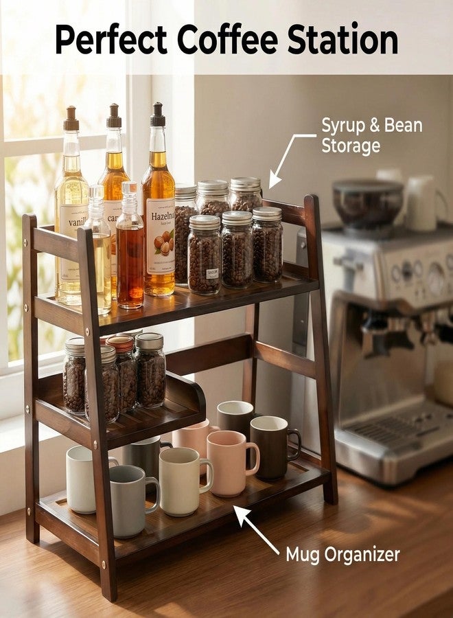 Lnncdsc Matcha Station Organizer - Large Capacity 3-Tier Shelf, Easy to Install for Matcha and Coffee Bar Accessories (brown) - Image 2