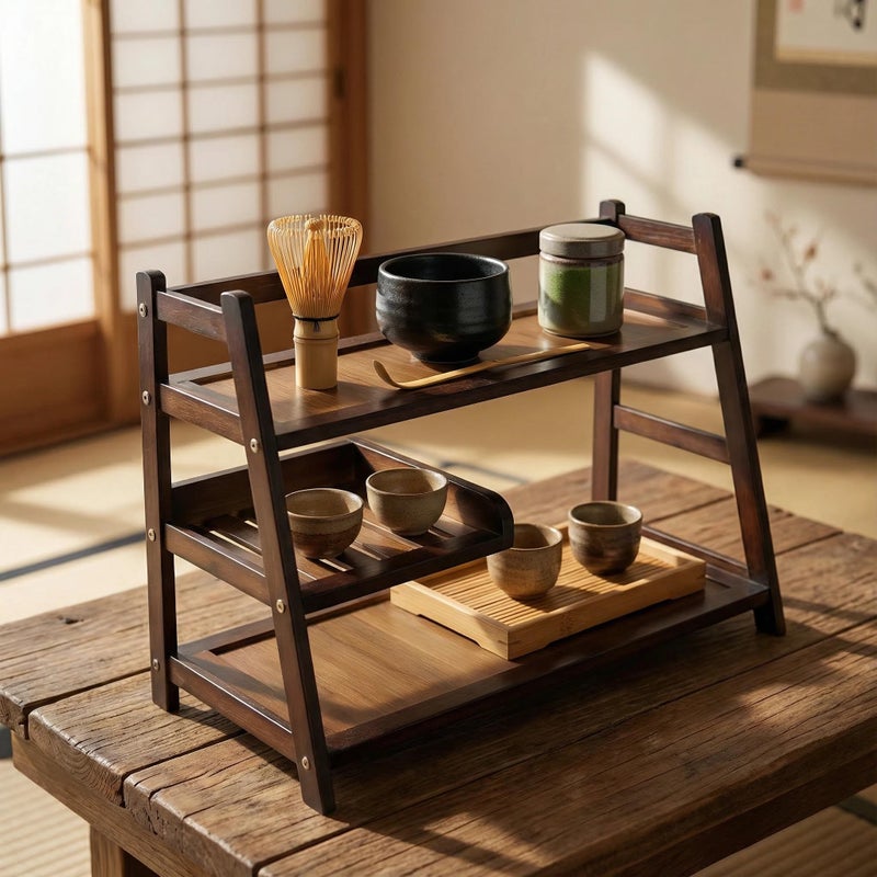 Lnncdsc Matcha Station Organizer - Large Capacity 3-Tier Shelf, Easy to Install for Matcha and Coffee Bar Accessories (brown) - Image 1