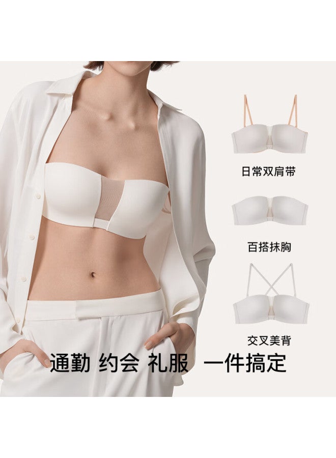 Ubras Breathable Lightweight Mesh Detachable Strapless Anti-slip Women's Push-up Bra Black B70