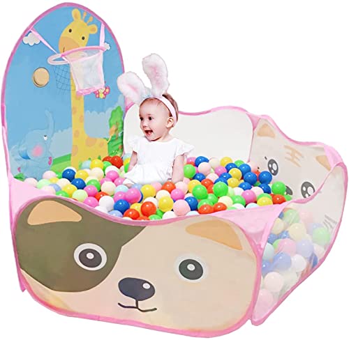 LOJETON Kids Ball Pit Pop Up 3Children Play Tent Toddler Ball Pool Baby Crawl Playpen with Basketball Hoop Portable Toys for Girls Boys 4 ft 120 cm Balls Not Included Animal - Image 1