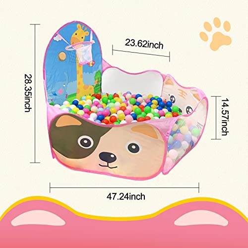 LOJETON Kids Ball Pit Pop Up 3Children Play Tent Toddler Ball Pool Baby Crawl Playpen with Basketball Hoop Portable Toys for Girls Boys 4 ft 120 cm Balls Not Included Animal - Image 5