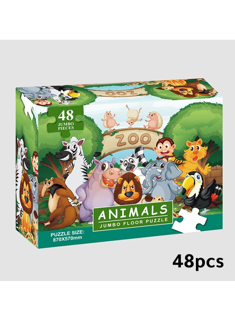 Jumbo Floor Puzzle for Toddlers – 48 Extra Large Pieces Featuring Zoo Animals and Insects – Safe and Educational Puzzle to Boost Cognitive and Motor Skills - Image 1