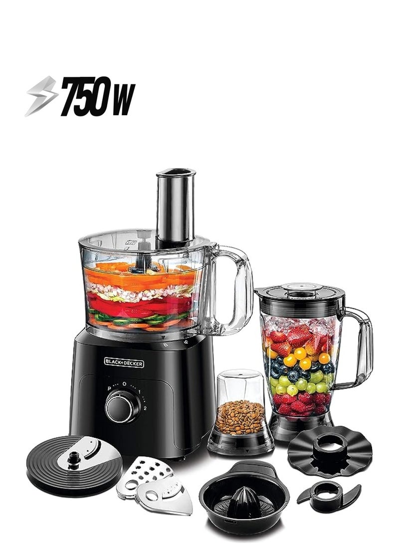 5In1 Food Processor, 750W, 2L Bowl, 1.8L Blender, Jar, Grinder & Chopper, Plus 34 Extra Functions, Compact & Kitchen Appliance For Chopping, Slicing, Shredding, 2 Years Warranty, Fx775-B5