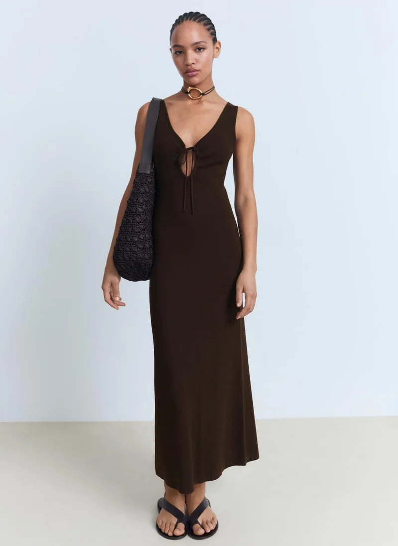 مانجو Bow Neckline Knitted Dress