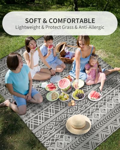 MontVoo Outdoor Rug Carpet Waterproof 5x8 Outdoor Patio Rug Mat Reverisble Plastic Straw Outdoor Rug for RV Camping Picnic Beach Balcony Boho Grey - Image 5
