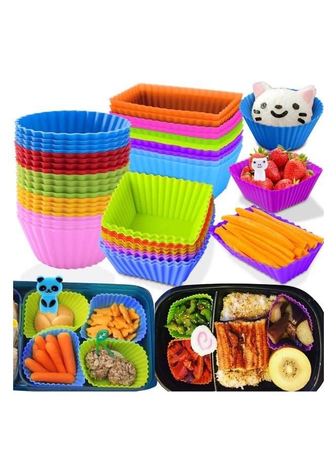 40 Pcs Silicone Mini Reusable Muffin Baking Cup Small Cupcake Holders Lunch Box Dividers, Bento Bundle Lunch Box Dividers for Kids Lunch Accessories - Image 1