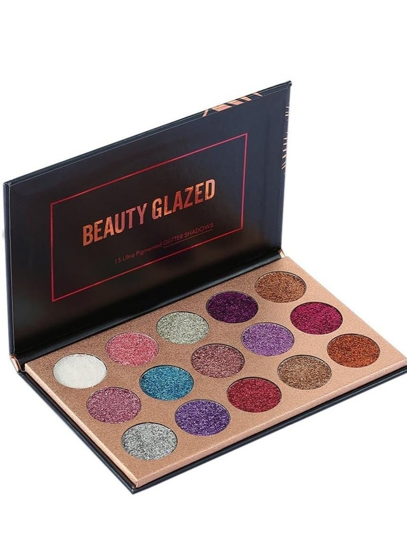15 Colors Glitter Eyeshadow Palette Shimmer Ultra Pigmented Makeup Eye Shadow Powder Long Lasting Waterproof
