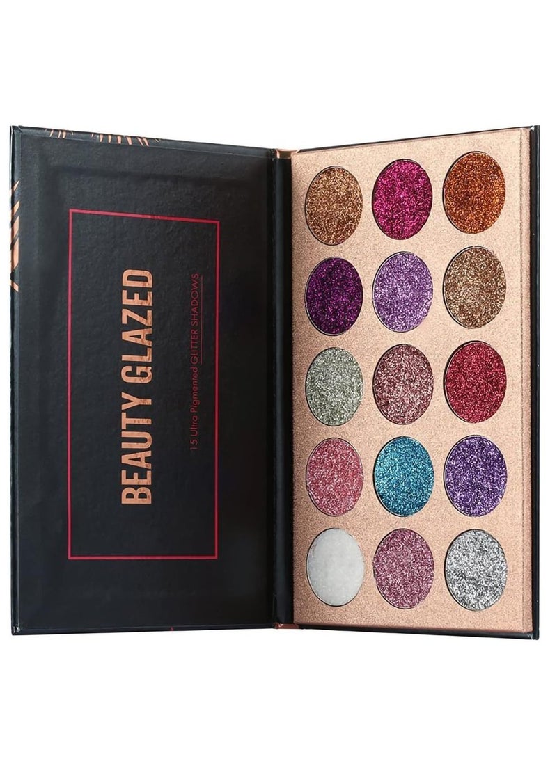 15 Colors Glitter Eyeshadow Palette Shimmer Ultra Pigmented Makeup Eye Shadow Powder Long Lasting Waterproof
