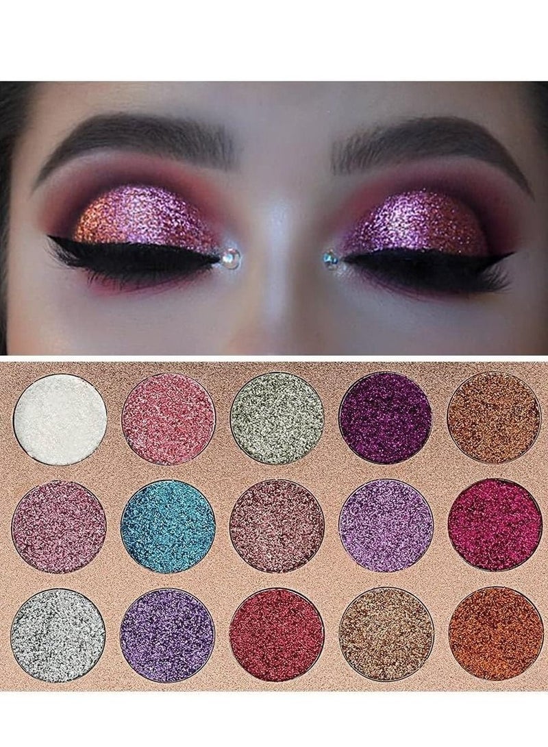 15 Colors Glitter Eyeshadow Palette Shimmer Ultra Pigmented Makeup Eye Shadow Powder Long Lasting Waterproof