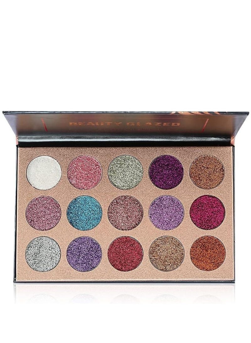 15 Colors Glitter Eyeshadow Palette Shimmer Ultra Pigmented Makeup Eye Shadow Powder Long Lasting Waterproof