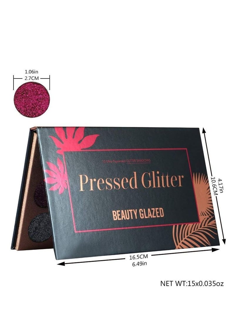 15 Colors Glitter Eyeshadow Palette Shimmer Ultra Pigmented Makeup Eye Shadow Powder Long Lasting Waterproof