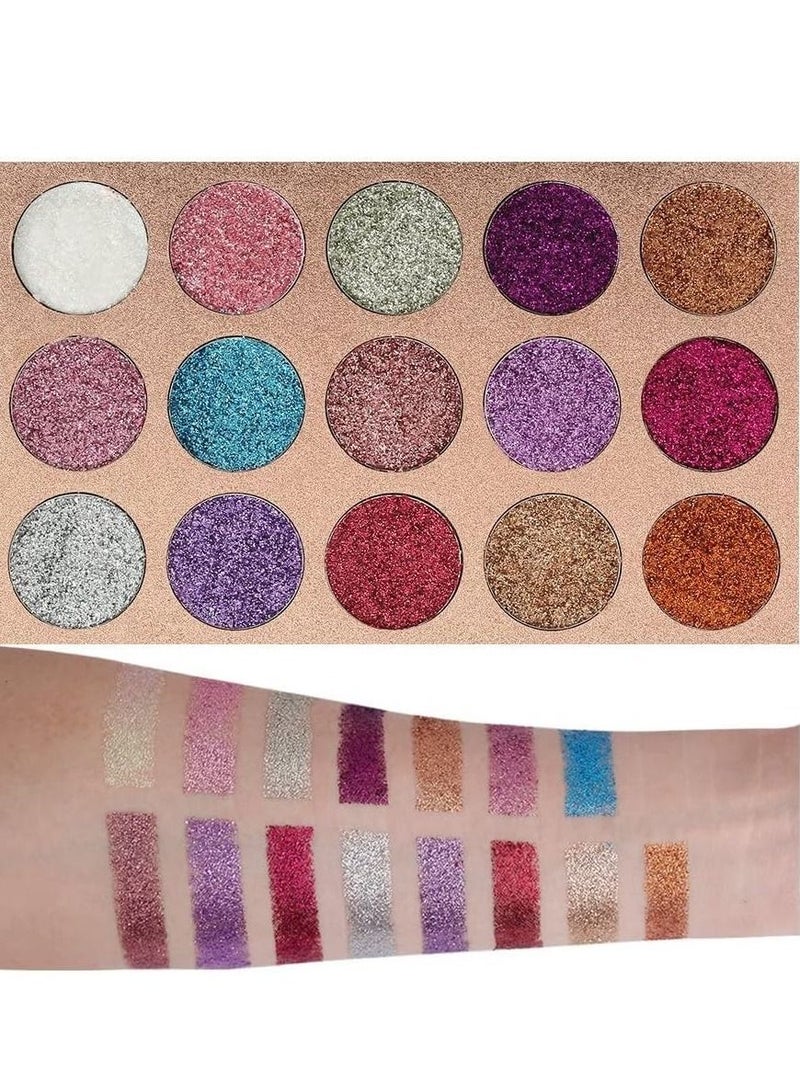 15 Colors Glitter Eyeshadow Palette Shimmer Ultra Pigmented Makeup Eye Shadow Powder Long Lasting Waterproof