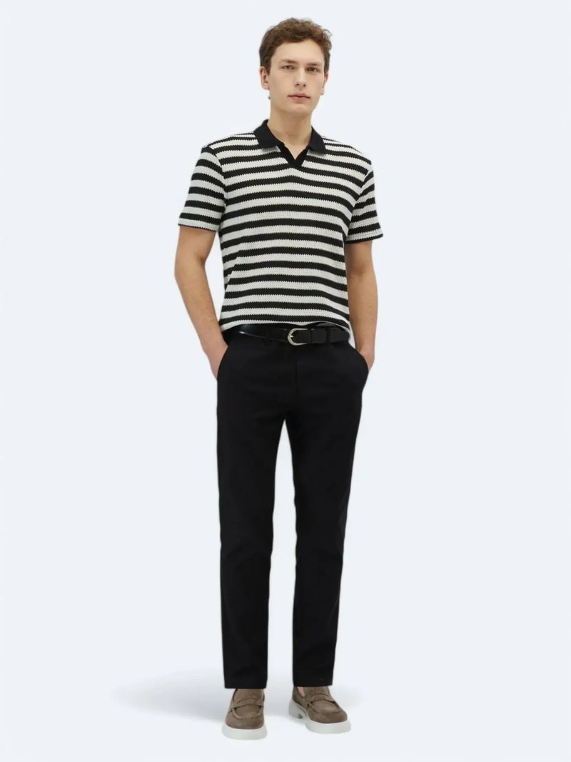 Kip Black Striped Polo Neck Cotton Blended T-Shirt - Image 2