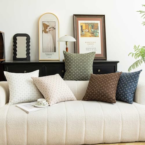 WACOMECO Textured Throw Pillow Covers, Pack of 2 Decorative Burlap Linen Farmhouse Cushion Covers for Couch Sofa Home Decoration, 18x18 inch, Dark Brown - Image 2